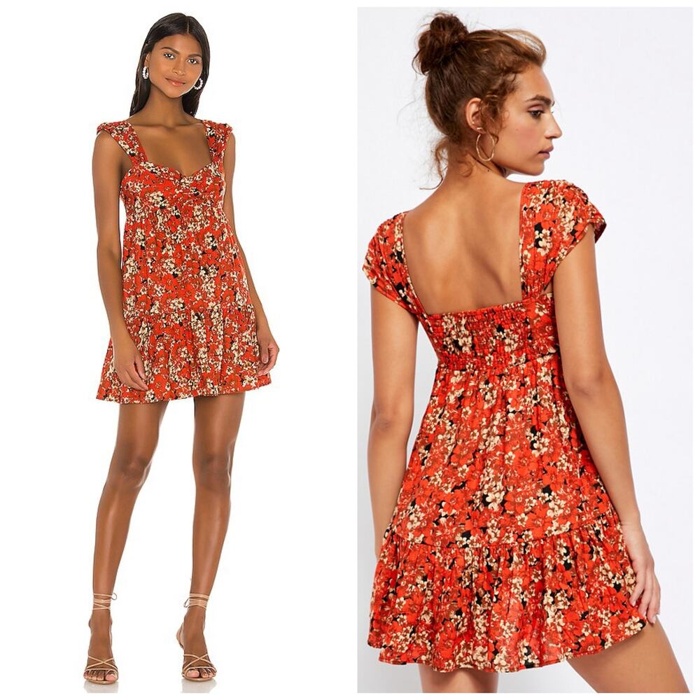 Free People Pattern Play Mini Dress Size Medium Multicolor Linen Floral Babydoll